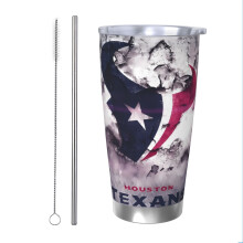 Gobelet isotherme en acier inoxydable de 590 ml (20 oz) aux couleurs de l'équipe de football des Texans, avec couvercle et paille - Compatible avec