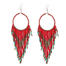 Boheemse damesoorbellen met kralen en kwastjes, ronde hangers en lange haakjes, statement sieraden