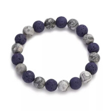 RSAMD Luonnonlaavakivirannekkeet miehille ja naisille Tiikerinsilmä Onxy Stone 10mm Helmet Bangle-16Violetti vulkaaninen kivi + kartta...