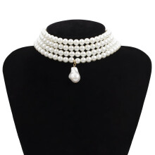 Designice Besufy Damen Mehrlagige Choker-Halskette mit Kunstperlen, Weiß