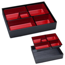 Boîte à bento en plastique noir et rouge avec couvercle, 26 cm (10,25 po) de long