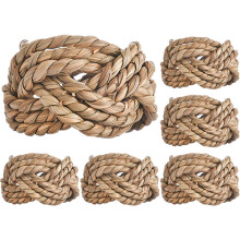 Lot de 6 ronds de serviette en paille tressée à la main, décoratifs pour table de fête ou de repas.