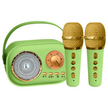 Mini Karaoke Machine with 2 Wireless Microphones, Portable Bluetooth Speaker for Kids Adults, Home Birthday Party, Ages 4-12+