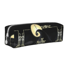 Nightmare Before Christmas Pen Pouch, Black Leather Pencil Case with Zipper, Compatible with Fountain Pens & Markers, White