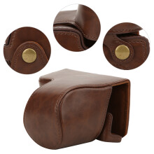 PU Leather Camera Bag for Sony A6400,Removable Battery Case,Coffee