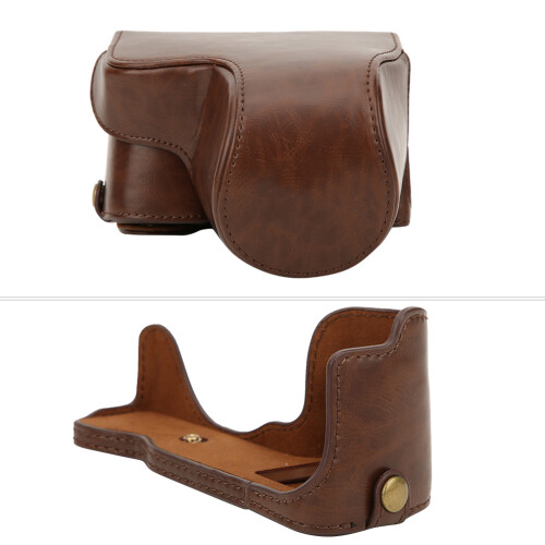 PU Leather Camera Bag for Sony A6400,Removable Battery Case,Coffee 2