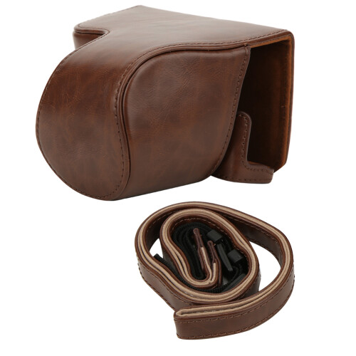 PU Leather Camera Bag for Sony A6400,Removable Battery Case,Coffee 1