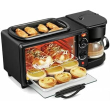 3in1 Breakfast Station with Coffee Maker and Toaster Oven, Compact Appliance for Eggs and Bacon