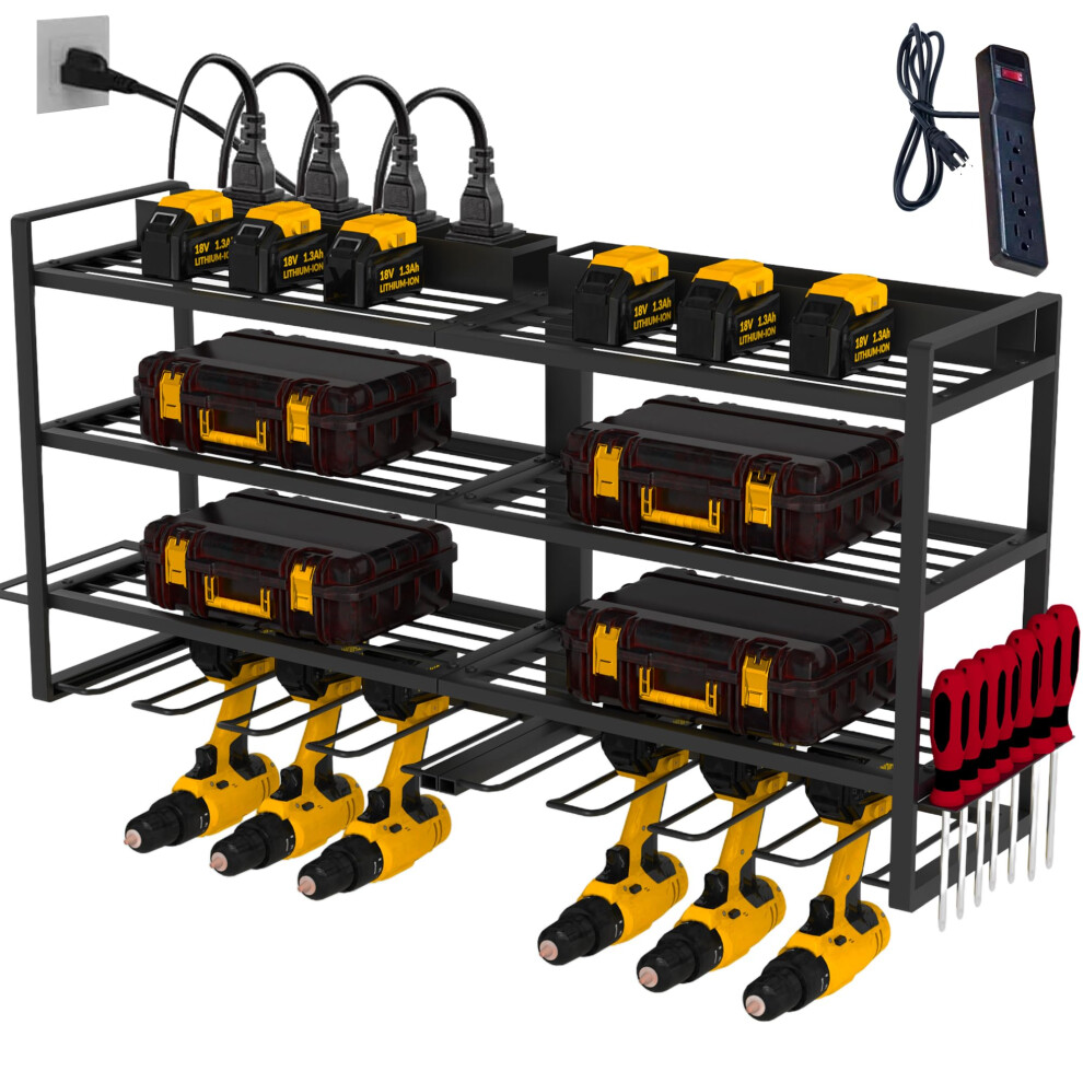 Power Tool Organizer Wall Mount, Cordless Drill Holder With Power Strip, Heavyduty Garage Storage Rack 9164114664693