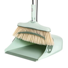 Broom and Dustpan Set with 180 Rotating Handle, Space Saving Upright Design for Home Kitchen Office, Green