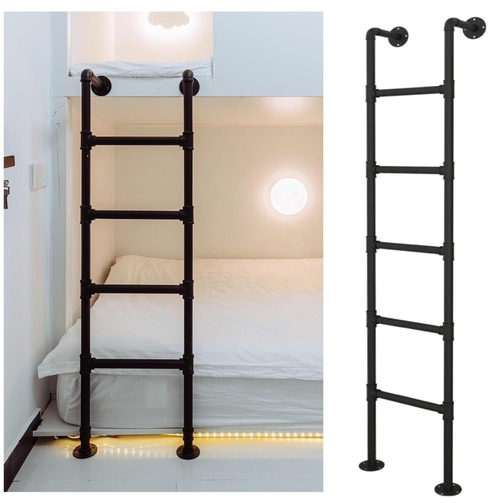 Wall Mounted Egress Ladder 7.2Ft Black Wrought Iron, 330Lbs Capacity, Spacesaving Loft And Basement Access 9164114665294