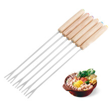 Stainless Steel Fondue Forks with HeatResistant Wooden Handles, 6pcs Long Reusable Skewers for Party