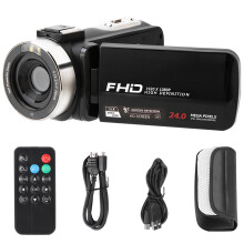 HD-videokamera, 1080P bærbart digitalt videokamera med 24 MP bildeoppløsning, 3-tommers IPS-skjerm, 16X digital zoom og fylllys for
