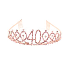 Amosfun1PC Corona con strass e pettine per capelli con inserto in lega, corona decorativa per capelli per il 40 compleanno (oro rosa)