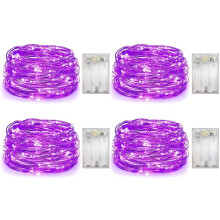 Guirlande lumineuse féérique de 4 pièces (10 m) avec 100 LED, fonctionnant sur piles, fil de cuivre, violette, idéale pour Noël et Halloween.
