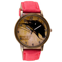 【MIARHB】Retro óra, farkas mintás karóra, cowboy bőrszíjas analóg kvarcóra (női óra)