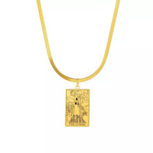 RSAMD Tarot-Halskette mit großen Arkana, Schlangenkette aus Edelstahl, Amulett-Schmuck – 40–45 cm – Gold – DER TURM