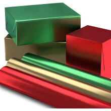 Rouleaux de papier cadeau de Noël Hallmark - Rouge uni, vert, doré métallisé (lot de 3 : 60 pi²) pour les fêtes de fin d'année et Hanoukka