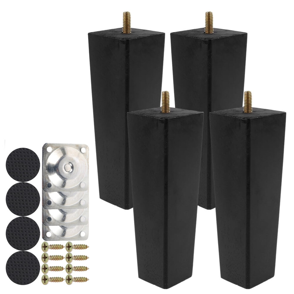 4Pc Wooden Furniture Legs 6/15/20Cm Square Solid Wood Replacement Feet With Screws For Sofa, Couch, Chair, Bed, Table, Cabinet 9395123787169