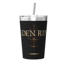 Elden Ring Thermoskanne mit konischem Strohhalm, doppelwandig, vakuumisoliert, Edelstahl, bedruckt, 355 ml, Weiß