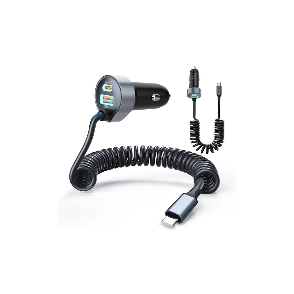 Car Charger Usb C Fast Charging For Compatible With Iphone 16 With 1.5M 65W Usb C Spiral Cable Car Phone Adapter Pd&Qc3.0 Usb Charger 12V Usb Socket 9110895234884