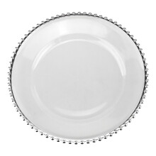 Homeford Beaded Trim Clear Round Plastic Charger Plate, 12-1/2-inch, Silver