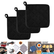LEAQU Lot de 3 maniques de cuisine en coton chaud, 18 x 18 cm, lavables, rembourrées et compatibles avec toutes les casseroles.