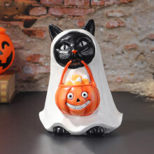 YiFudd2024Veilleuse vacillante effrayante Statue de fantôme de chat et de chien pour Halloween
