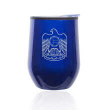 Verre à vin sans pied, tasse de voyage à café avec couvercle, aigle des Émirats arabes unis (bleu)