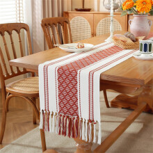 Bandiera da tavolo natalizia Gnobogi in cotone intrecciato bicolore con nappe, decorazione per le feste, tovaglia lunga per la casa in offerta.