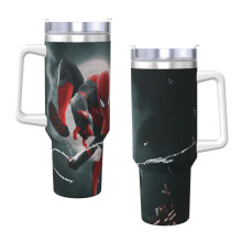 Gobelet Spider-Man de 1,2 L avec poignée et paille, étanche et isotherme, en acier inoxydable avec couvercle et paille. Base compatible avec les