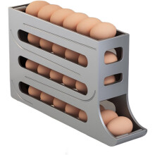 Porte-œufs à 4 niveaux pour réfrigérateur, distributeur automatique à roulettes, plateau compact pouvant contenir 30 œufs, gris