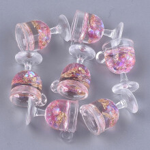 Set di 5 ciondoli a forma di tazza in resina con lamina d'oro, perla rosa, perla, 18~18,5x15x12 mm, foro: 2,5 mm