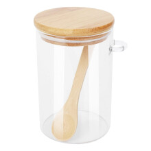 Boîte de conservation transparente hermétique avec couvercle et cuillère pour thé en vrac, sel, sucre, grains de café.