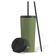 Gobelet isotherme JoyJolt avec couvercle Ă clapet et paille - 710 ml - Vert