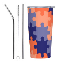 Mois de la sensibilisation à l'autisme - Mug de voyage isotherme en acier inoxydable de 590 ml avec paille - Ensemble de trois pièces