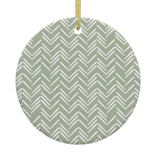 Ornement de Noël en céramique vert sauge à chevrons en tissu bogolan - Décoration de sapin de Noël, idée cadeau de Noël