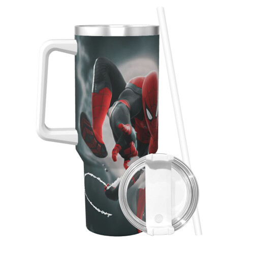 Spider-Man Ποτήρι 40oz με λαβή και καλαμάκι, αδιάβροχο, μονωμένο, με καπάκι και καλαμάκι, 2