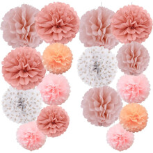 16 pompons en papier de soie assortis, décorations de mariage faites main, teinte rose corail (TC) #02 Rose corail