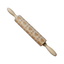 Wooden Rolling Pin with Rose, Flower, Letters & Hearts Embossed Design - DIY Baking Tool for Cookies, Biscuits, Fondant, Cake Dough - 1 PC
