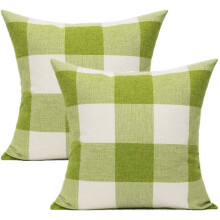 Lot de 2 housses de coussin à carreaux Buffalo, style ferme, en coton et lin, pour la décoration intérieure et extérieure, 45 x 45 cm