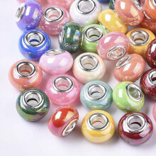 100 perline rondelle in resina da 14 mm con anima in ottone placcato argento, foro da 5 mm, colori casuali, perline artigianali europee per la
