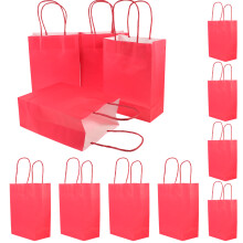 Sachets cadeaux rouges avec poignées, sachets cadeaux de Noël en papier (lot de 12)