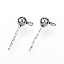 Niet-verkleurende 304 roestvrijstalen bolvormige oorbelhaakjes met oogje. Kleur: roestvrij staal. Afmetingen: 15x7x4 mm. Gat: 1,7 mm. Pin: 0,8 mm.