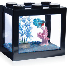 Betta Fish Tanks, 3/5 Gallon Stackable Mini Aquarium Kit with Gravel, Compatible with Seaweed Balls & Sea Monkeys, Black