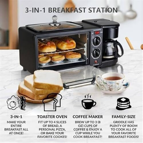 3in1 Breakfast Maker with 9L Oven, Coffee Brewer, NonStick Griddle and 30Min Timer 1