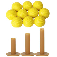 10Pcs Yellow Soft Elastic Indoor Practice PU Golf & 3x Golf Tees Coffee Tee Driving Range 60/ 70/ 80 mm
