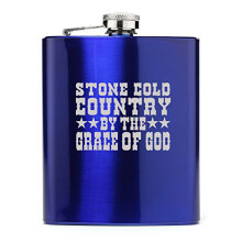 7 oz Stainless Steel Hip Flask Stone Cold Country (Blue)