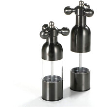 Manual Stainless Steel Salt & Pepper Grinder Set, Refillable with Adjustable Coarseness, Compatible with Kitchen, Restaurant, BBQ Use, Black, 2PC