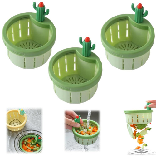 FensXil Cactus Kitchen Sink Strainer, Compatible with Standard Drains, Self-Cleaning, Automatic Dumping, Multi-Functional Draining Basket with Filter